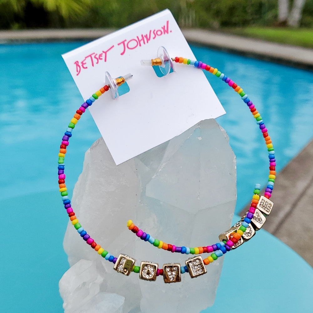 Betsey Johnson Multicolor Beaded Hoop Earrings - Picture 3 of 16